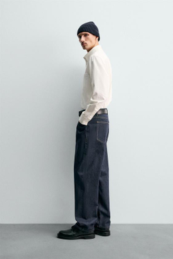 ZARA ДЖИНСЫ STRAIGHT ДЛИНОЙ ДО ЩИКОЛОТКИ SELVEDGE, СИНИЙ