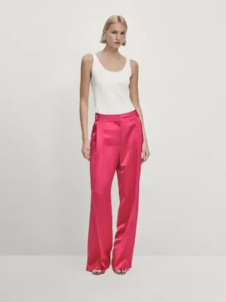 Massimo Dutti Атласные брюки — Studio, цвет фуксии