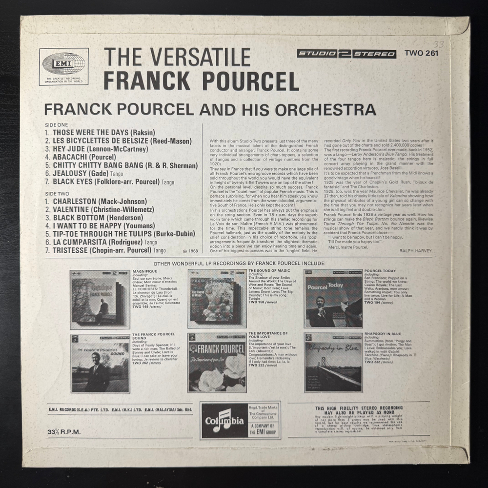 Franck Pourcel And His Orchestra ‎– The Versatile Franck Pourcel (Малайзия)