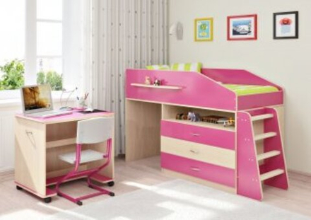 Кровать-чердак КарИВи Легенда 12.1  Дуб Молочный Розовый