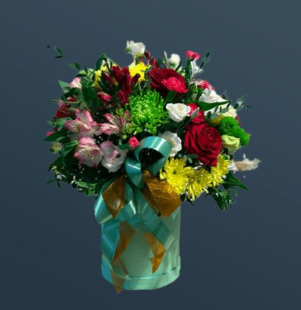 Букет в шляпной коробке Голубой лазурит