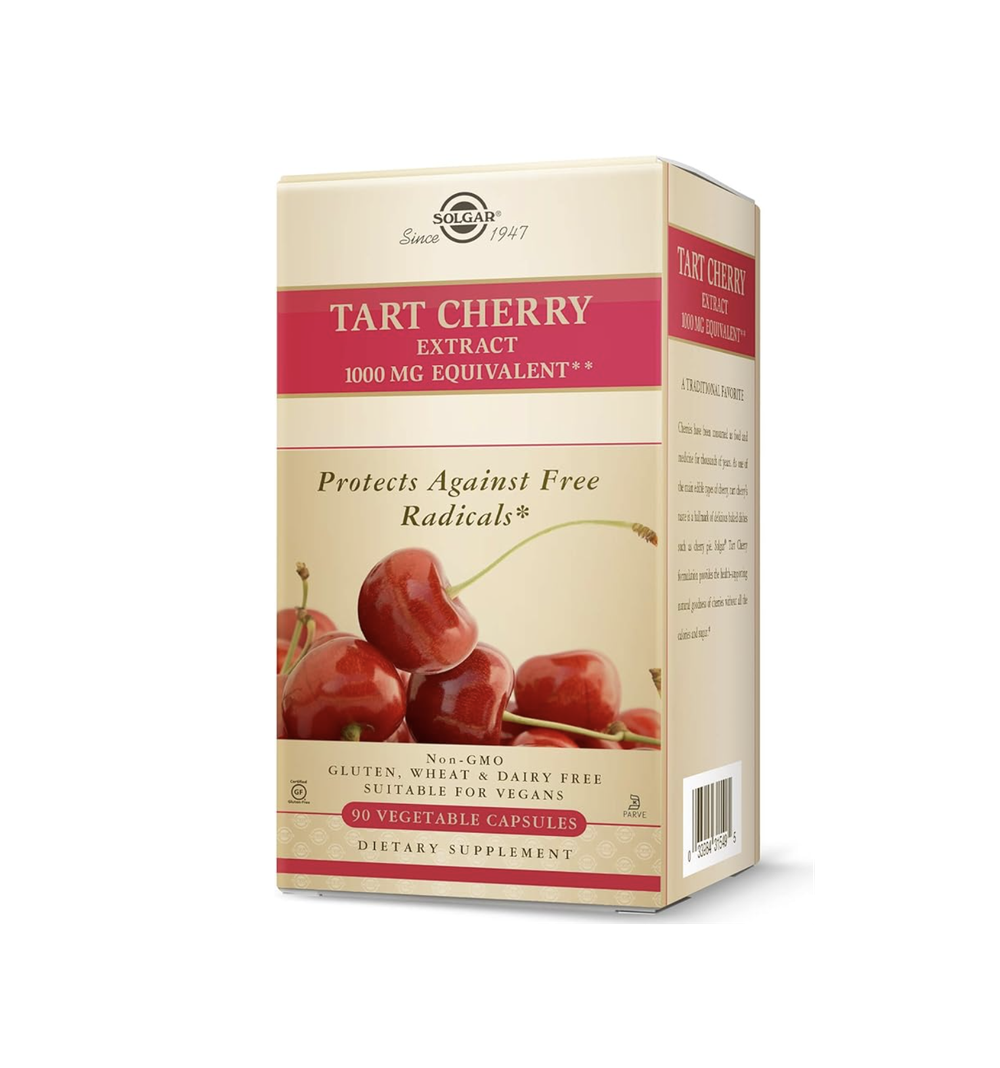 Solgar Tart Cherry 1000 мг, 90 растительных капсул — антиоксидант с кверцетином, хлорогеновой кислотой и соединениями антоцианов — без ГМО, веганский, без глютена, без молочных продуктов — 90 порций