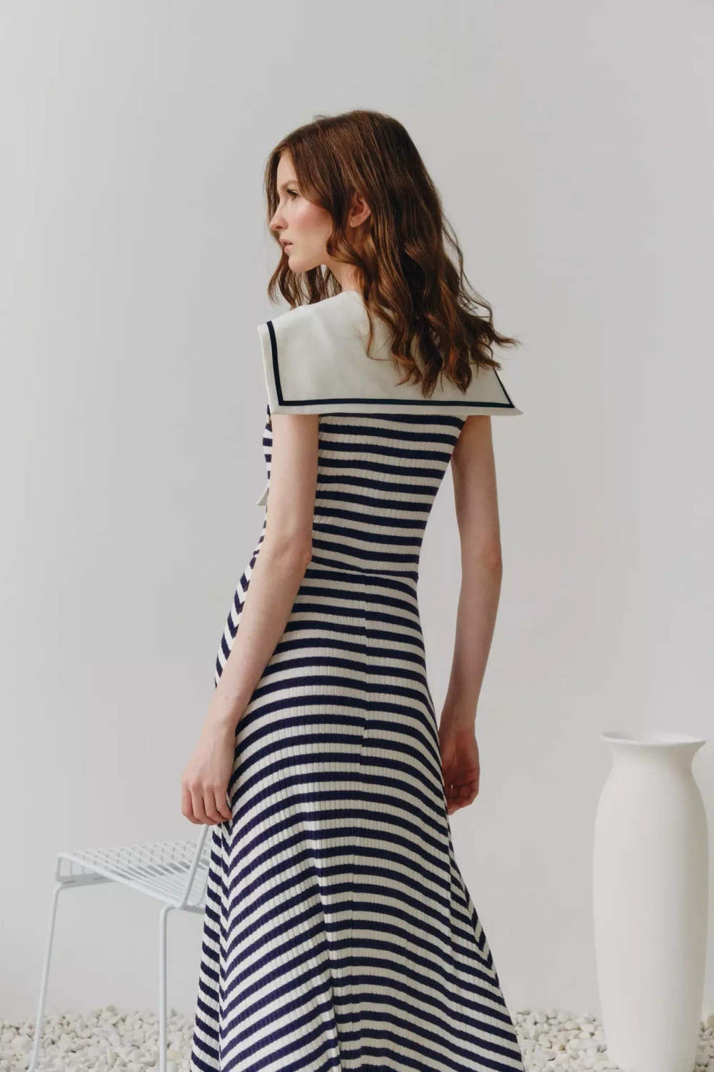 Платье макси с морским воротником