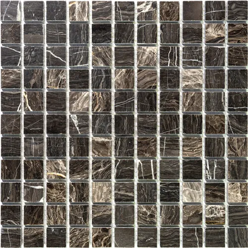 7M052-25P Мозаика из натурального мрамора Natural Adriatica коричневый темный квадрат глянцевый