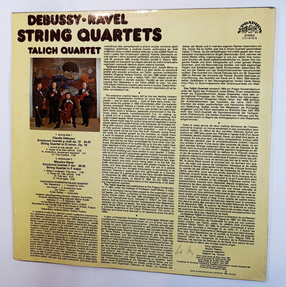 Винтажная виниловая пластинка LP Debussy Дебюсси Ravel Равель, Talich Quartet String Quartets Струнный Квартет (Чехословакия 1991)