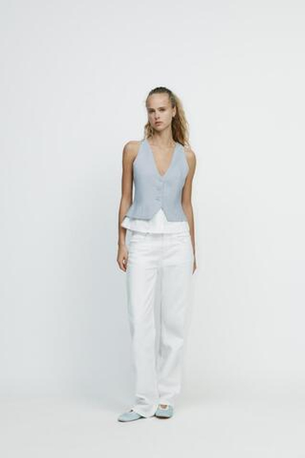 ZARA КОМБИНИРОВАННЫЙ ТОП В ПОЛОСКУ, СЕРО-СИНИЙ