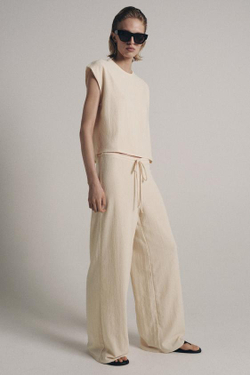 ZARA БРЮКИ ПРЯМОГО КРОЯ В СТИЛЕ РУСТИК, ЭКРЮ