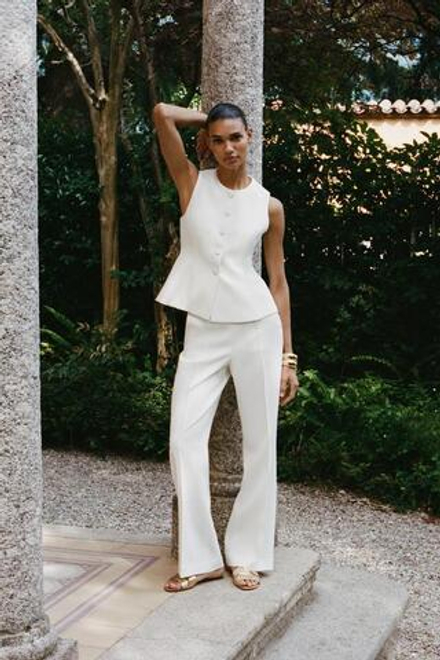 ZARA ПРЯМЫЕ БРЮКИ С ВЫСОКОЙ ПОСАДКОЙ, ЭКРЮ