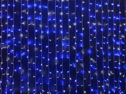 Светодиодный облегченный занавес 2*1.5 м., 220V, 300 сине-белых LED ламп, прозрачный ПВХ провод, Rich LED (RL-CS2*1.5-T/BW)
