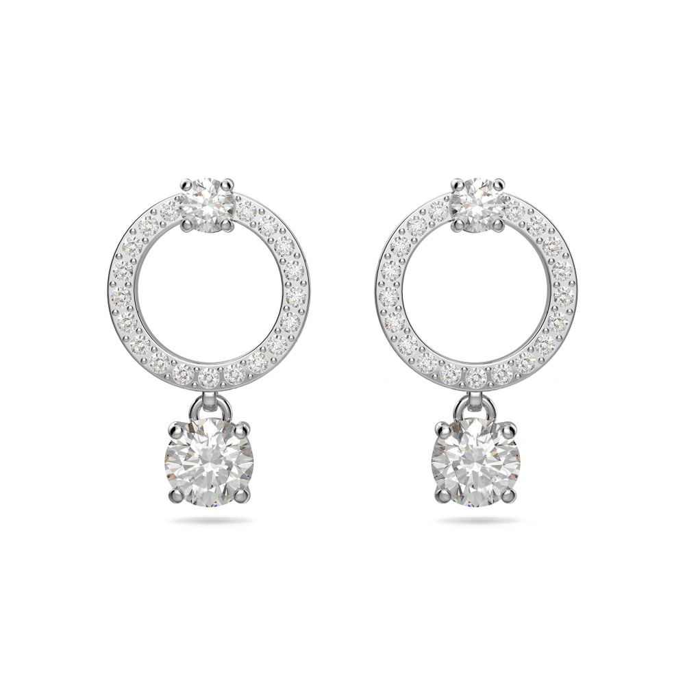 Constella hoop earrings Round cut, White, Rhodium plated