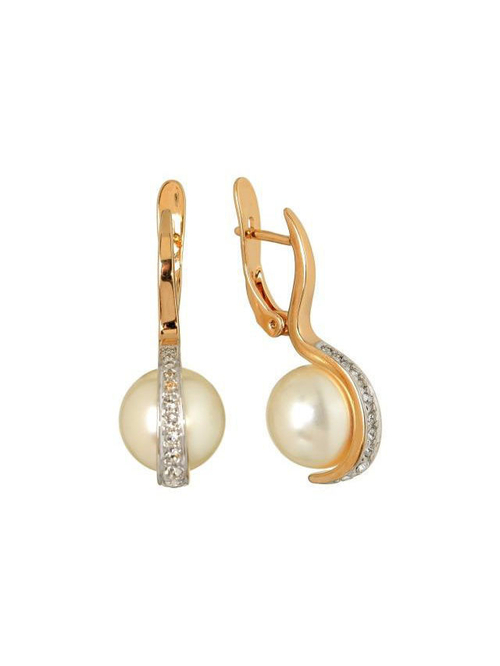 "Адвиса" серьги в золотом покрытии из коллекции "Жемчужная рапсодия" от Jenavi с английским замком