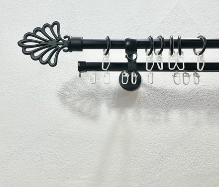 Карниз металлический рифленый Пальма двухрядный d16 мм со второй направляющей, цвет черный