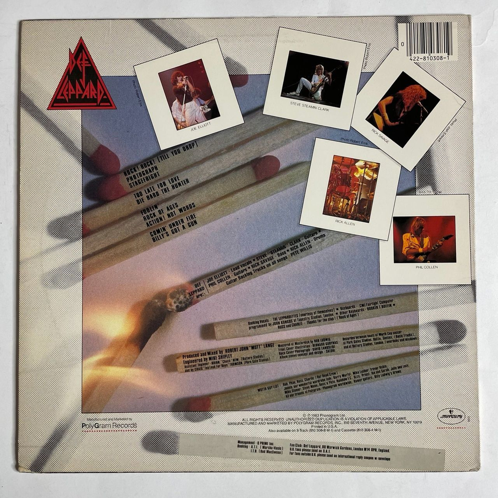 Винтажная виниловая пластинка LP Def Leppard Pyromania (USA 1983)