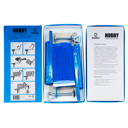 Сетка для настольного тенниса TORRES Hobby, TT5017 в компл. с мет. стойками, синяя