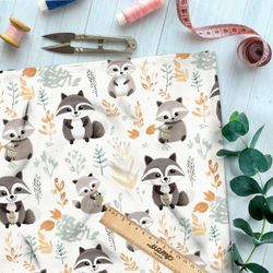 Ткань премиум шифон семья енотов