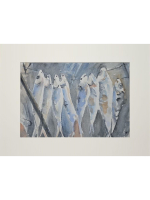 Картина авторская акварельная в паспарту 30х40 см на стену для интерьера "После рыбалки"