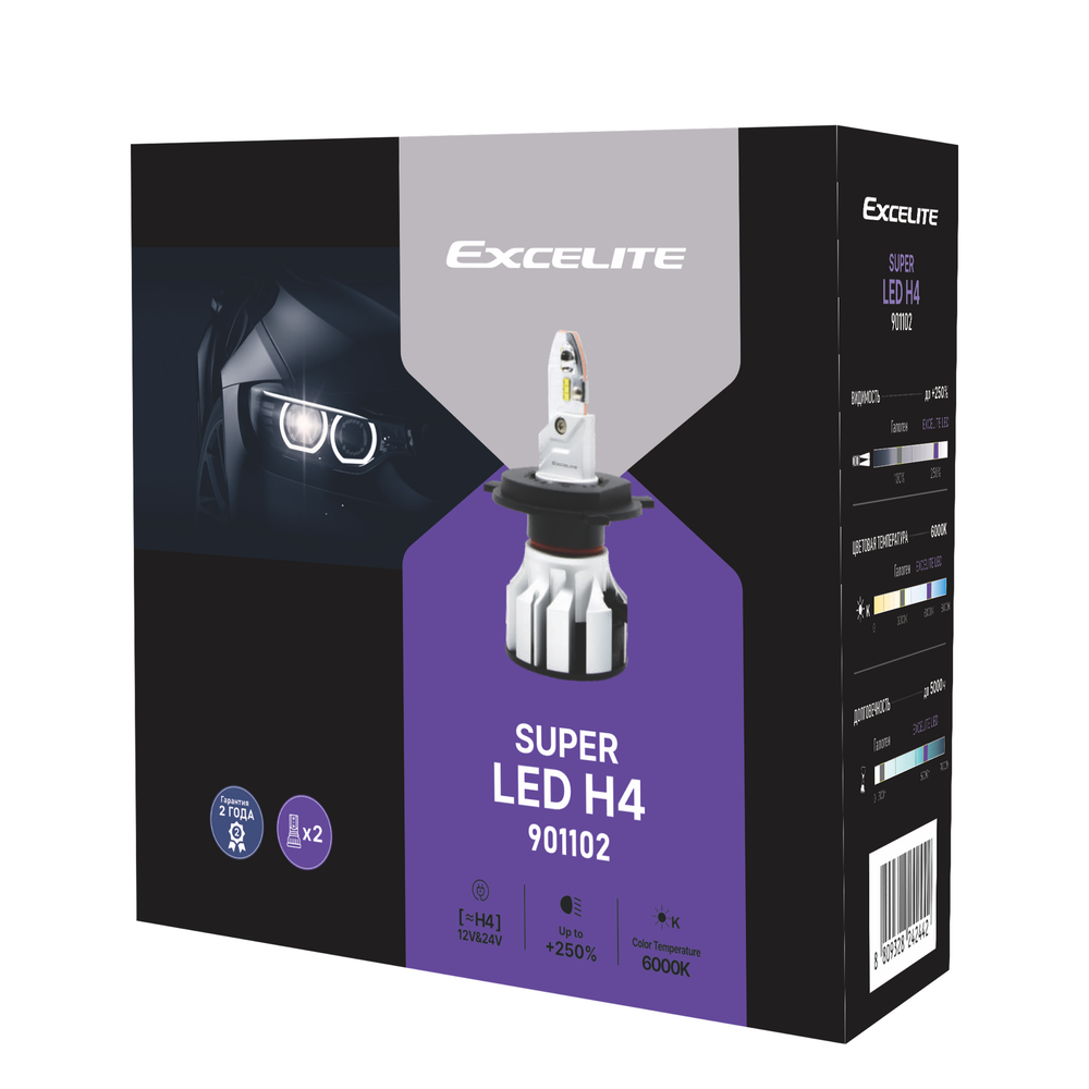 Лампа H4 LED 12-24V Super Excelite комплект мощная светодиодная