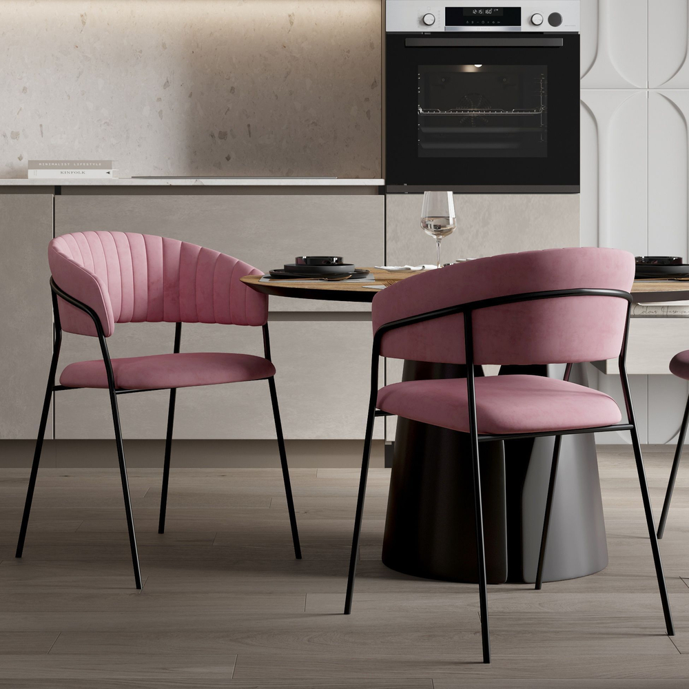 Стул Kelly с подлокотниками, бархат пудровый 15