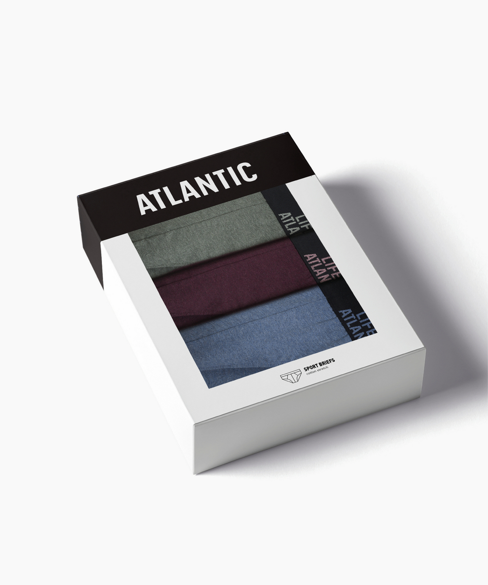 Мужские трусы слипы спорт Atlantic, набор 3 шт., хлопок, зеленый меланж + винный меланж + голубой меланж, 3MP-209