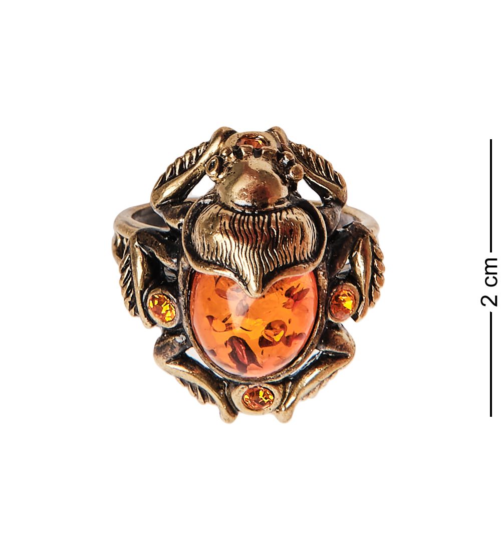 AM-2670 Кольцо «Жук скарабей» (латунь, янтарь)