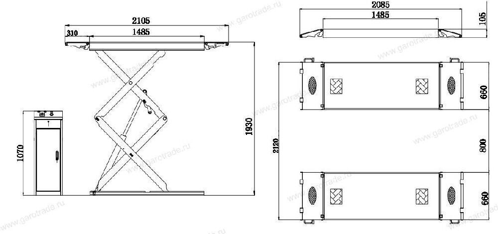 Ножничный подъемник короткий под пороги Напольный низкопрофильный KRW350SF (220 В) Серый Kraftwell