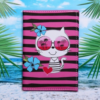 Обложка на паспорт «Travel», Котик в отпуске, 9,5*13см