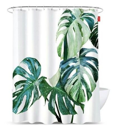 Штора для ванной комнаты и туалета тканевая занавеска для душа 180*180 см "Ветка монстеры"