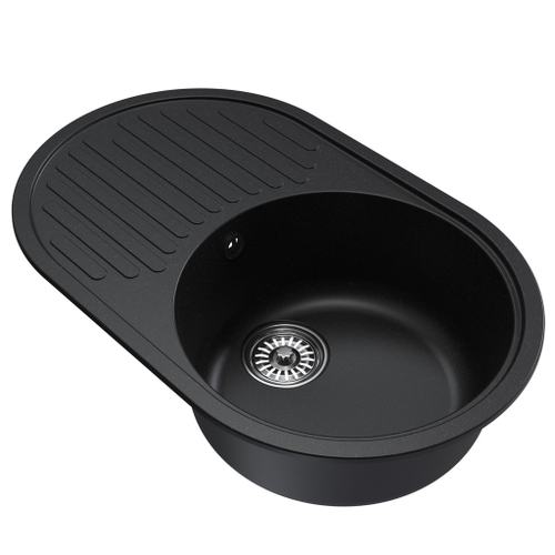 Мойка ML-GM16 КОМФОРТ овальная с крылом, ультра-черная (344), 730*460*180мм