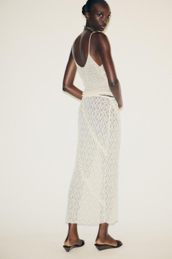 ZARA КРУЖЕВНАЯ ЮБКА МИДИ С ЗАКЛЕПКАМИ, ЭКРЮ