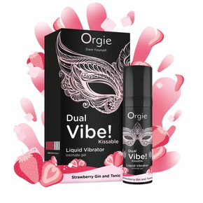 Съедобный гель с вибрацией Orgie DUAL VIBE! со вкусом коктейля STRAWBERRY GIN AND TONIC 15 мл