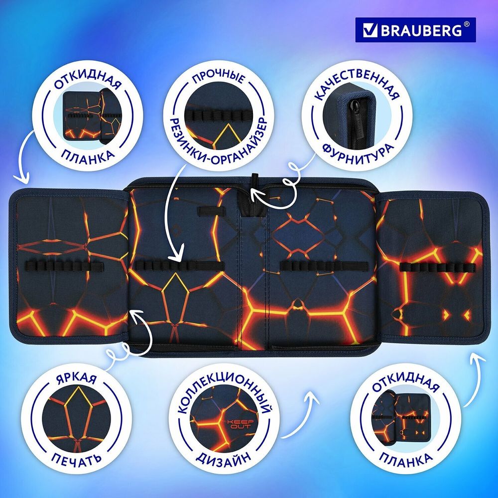 Пенал BRAUBERG, 1 отделение, 2 откидные планки, полиэстер, 21х14 см, "Keep out", 270719