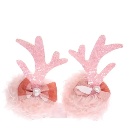 Зажим карнавальный для волос 2шт. «Бантик - Рожки олененка» 8 см, Розовый