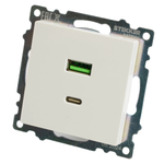 Розетка USB 2-местная + type C (механизм), STEKKER GLS10-7116-01, 250В, 3А, max 20W, серия Катрин, белый 50051