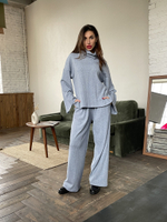 Уютные брюки  из трикотажа с ангорой - дополнение к джемперу