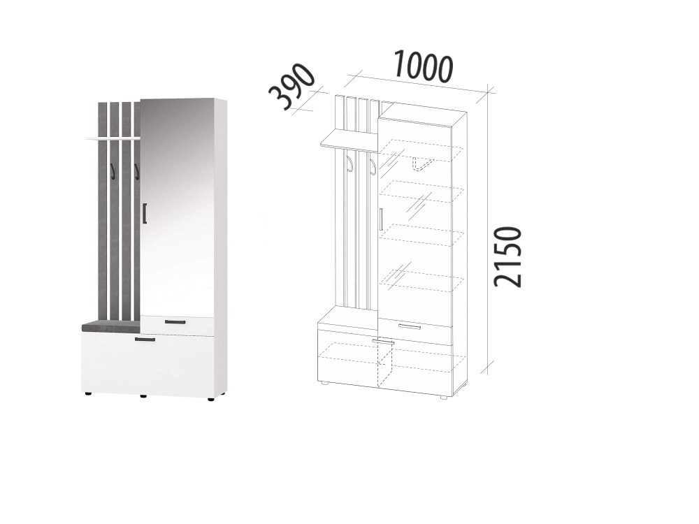 Мини-прихожая с крючками (лев/прав) Денвер 400.07
