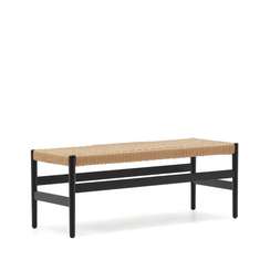 Zaide Скамейка из массива дуба с черной отделкой и сиденьем из веревочного шнура, 120 см