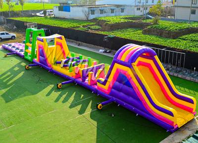 Коммерческая надувная полоса препятствий «Яркий мир», 25×3×4 м