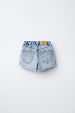 ZARA ДЖИНСОВЫЕ ШОРТЫ СО СТРАЗАМИ И РАЗРЕЗАМИ, СИНИЙ
