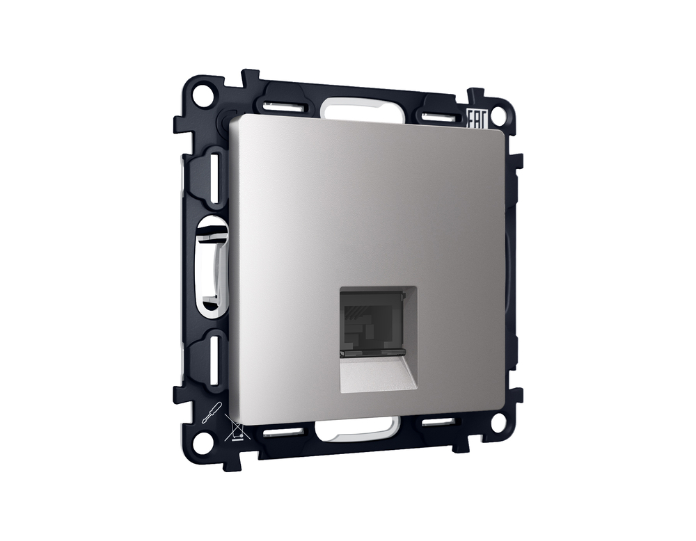 MA512005 Комплект механизма компьютерной розетки RJ-45 экранированной с автоматической защитной шторкой ALFA Сталь матовый QUANT (AP5120, VM185)