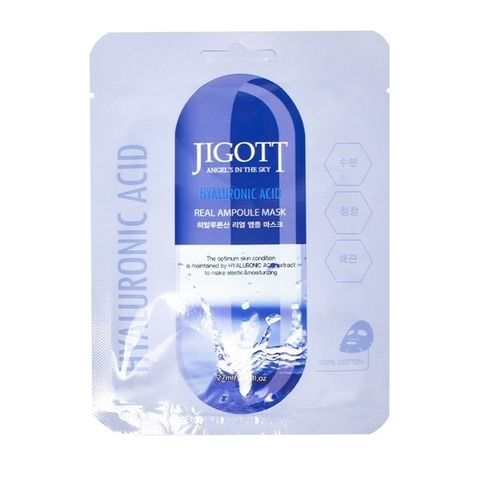 JIGOTT МАСКА АМПУЛЬНАЯ ДЛЯ ЛИЦА С ГИАЛУРОНОВОЙ КИСЛОТОЙ REAL AMPOULE MASK HYALURONIC ACID, 27 ML