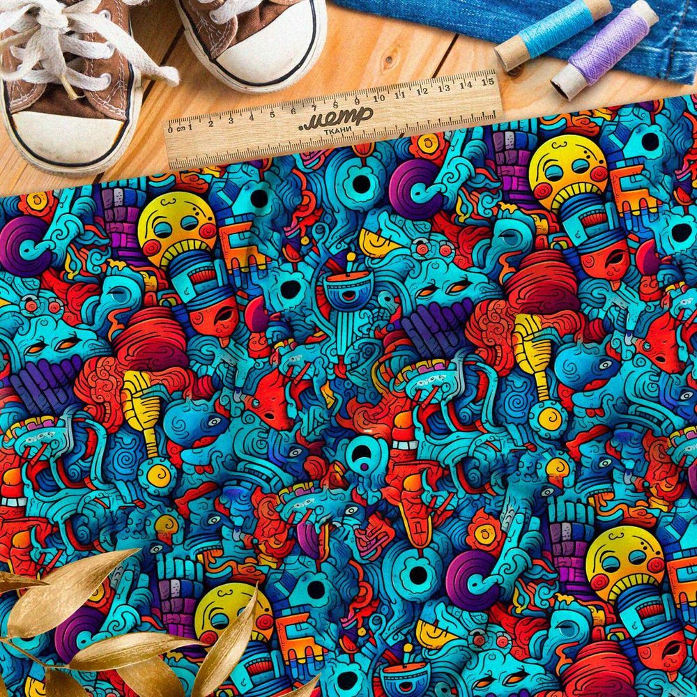 Ткань премиум дюспо мультяшный хаос