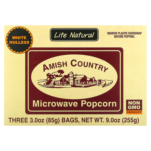 Amish Country Popcorn, попкорн для микроволновой печи, натуральный вкус, 3 пакетика по 85 г (3 унции)