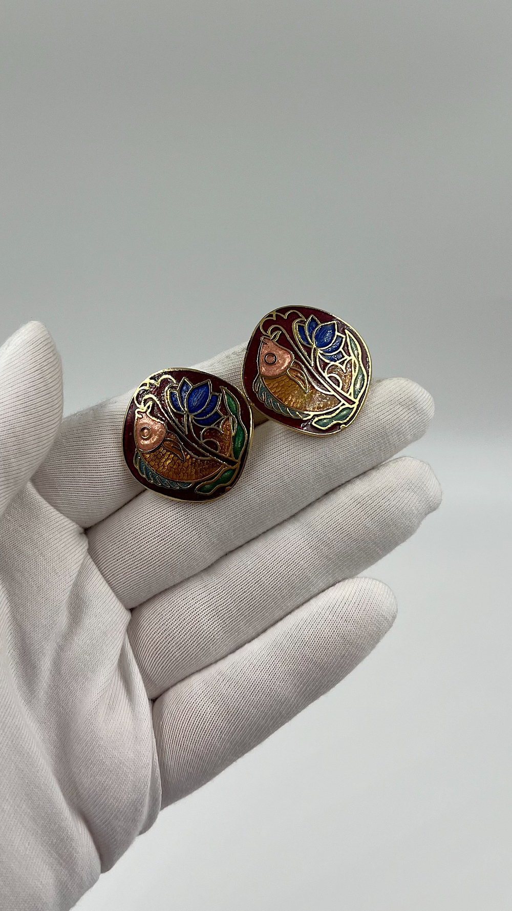 Клипсы с эмалью в технике клуазоне