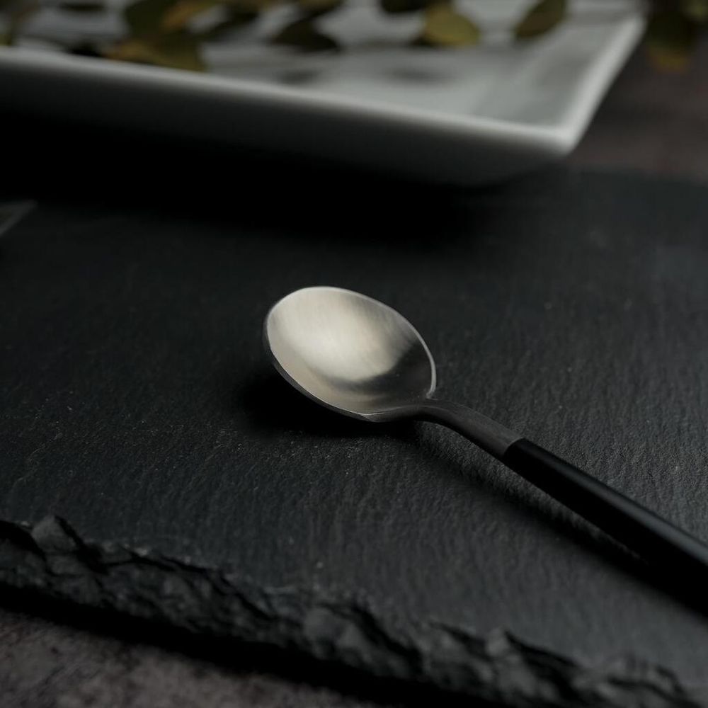 Ложка чайная 13,1 см матовая серый цвет черная ручка PVD   [12]