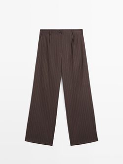 Massimo Dutti Брюки в тонкую полоску с широкими штанинами, шоколадный