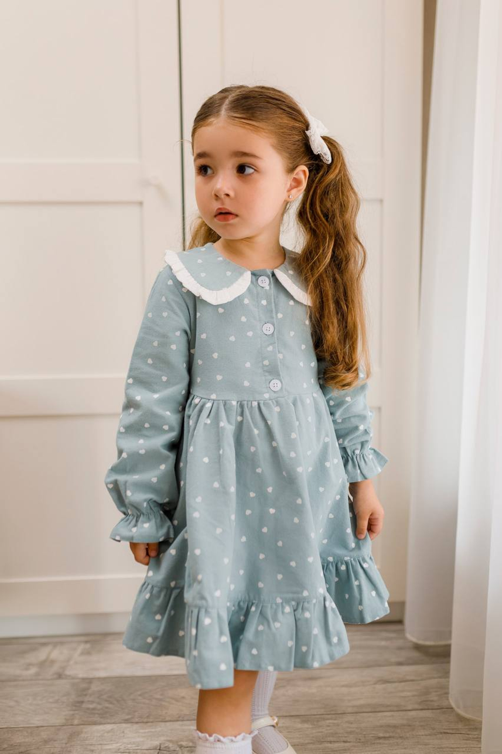 Платье из фланели с длинным рукавом «Сердечки», цвет мятный