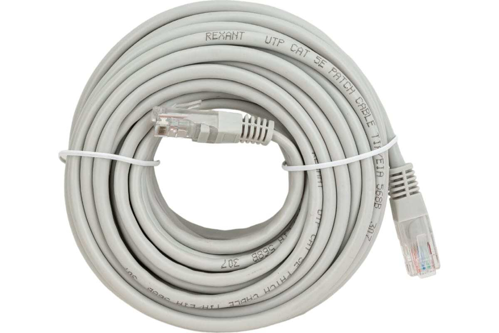 Патч-корд REXANT шнур коммутационный, U/UTP RJ45-RJ45, CAT 5e, PVC серый, 10м 18-1009