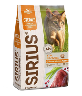 Сириус Стерилизованные кошки Утка/Клюква 10кг.