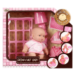 Пупс 30см в кроватке, звук, пьет, писает, с аксесс. 6 предм., коробка 6625-4B