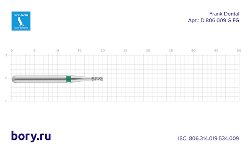 Бор алмазный зеленый  Frank Dental типа FG - D.806.009.G.FG